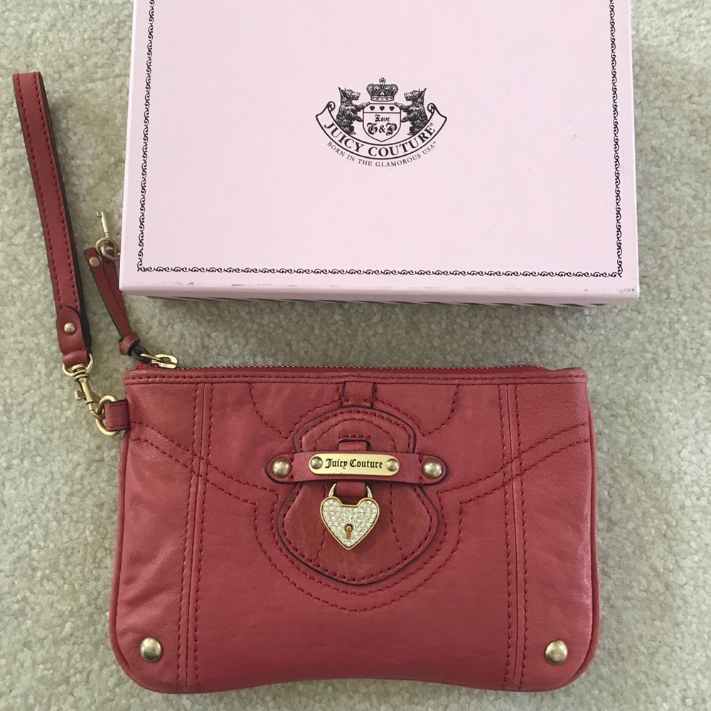 Vintage juicy couture leather pink wristlet purse